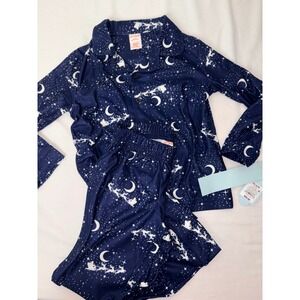 Cat & Jack Kids Navy Santa Sleigh Moon Pajama Set Size XS age 4/5  PJs NEW